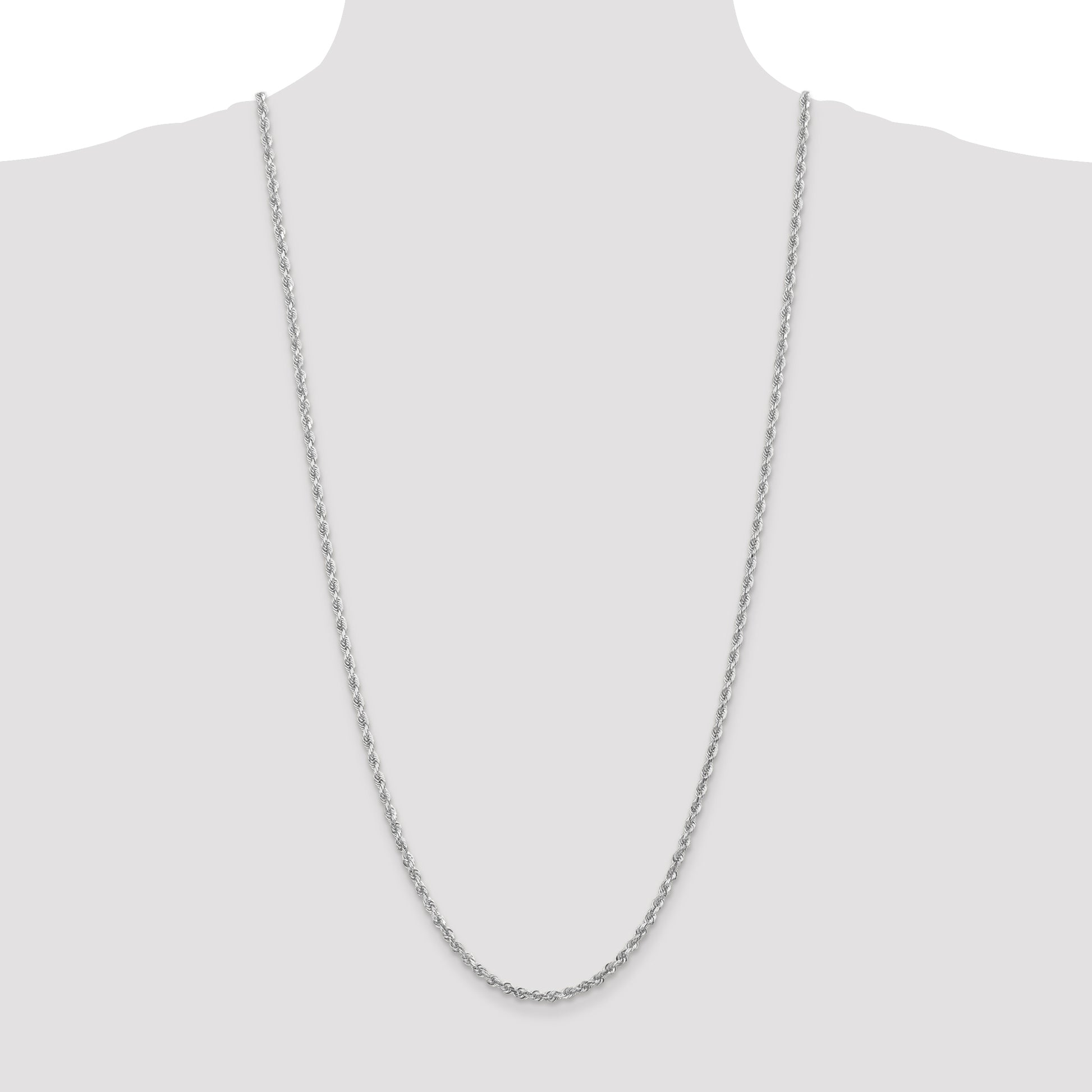 14K White Gold 30 Inch 3.35mm Diamond Cut Quadruple Rope Lobster Clasp Chain Necklace