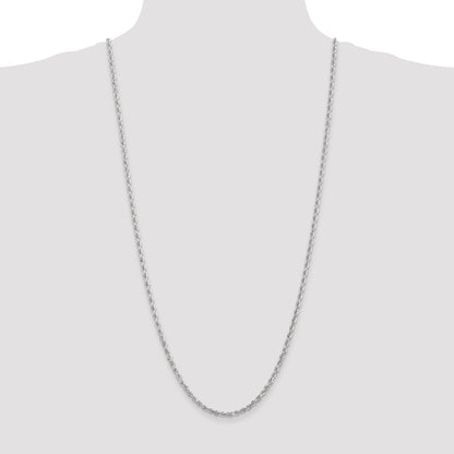 14K White Gold 30 Inch 3.35mm Diamond Cut Quadruple Rope Lobster Clasp Chain Necklace