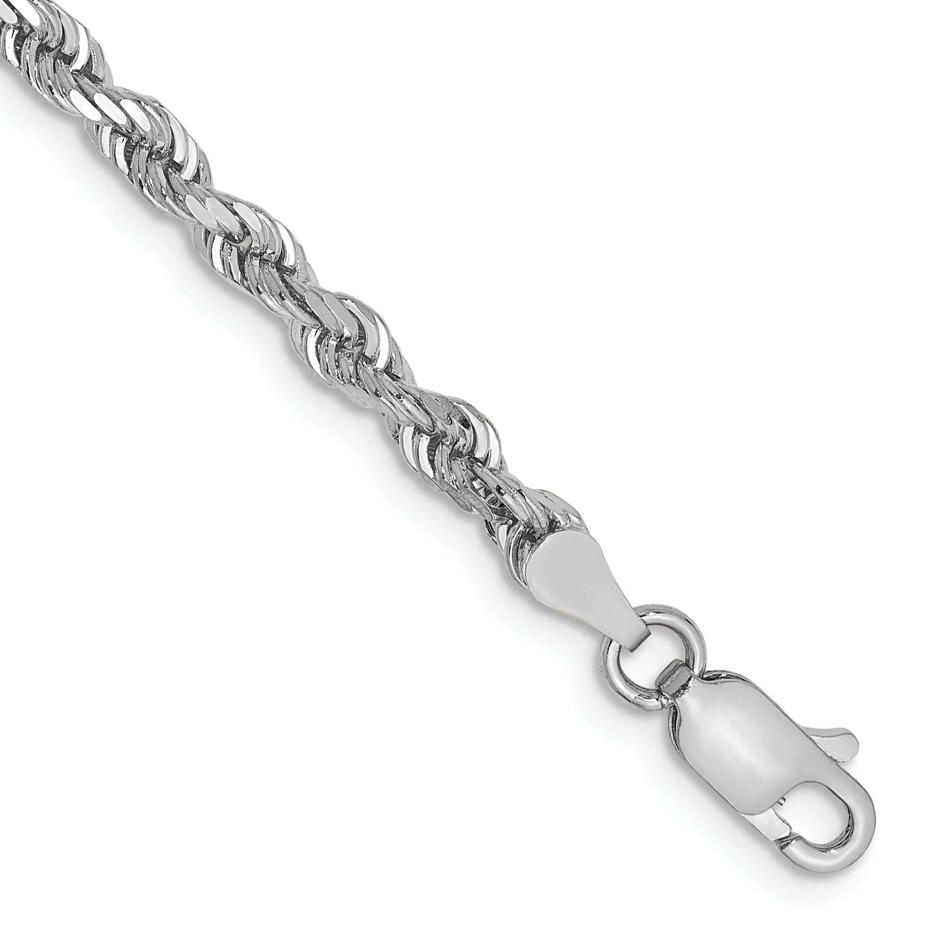 14K White Gold 7 Inch 3.35mm Diamond Cut Quadruple Rope Lobster Clasp Chain