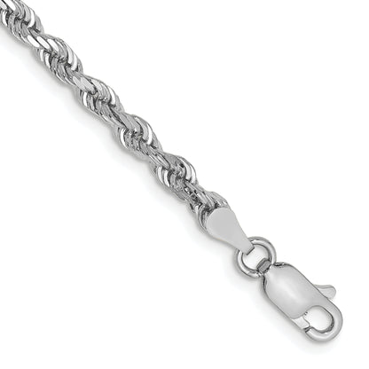 14K White Gold 7 Inch 3.35mm Diamond Cut Quadruple Rope Lobster Clasp Chain