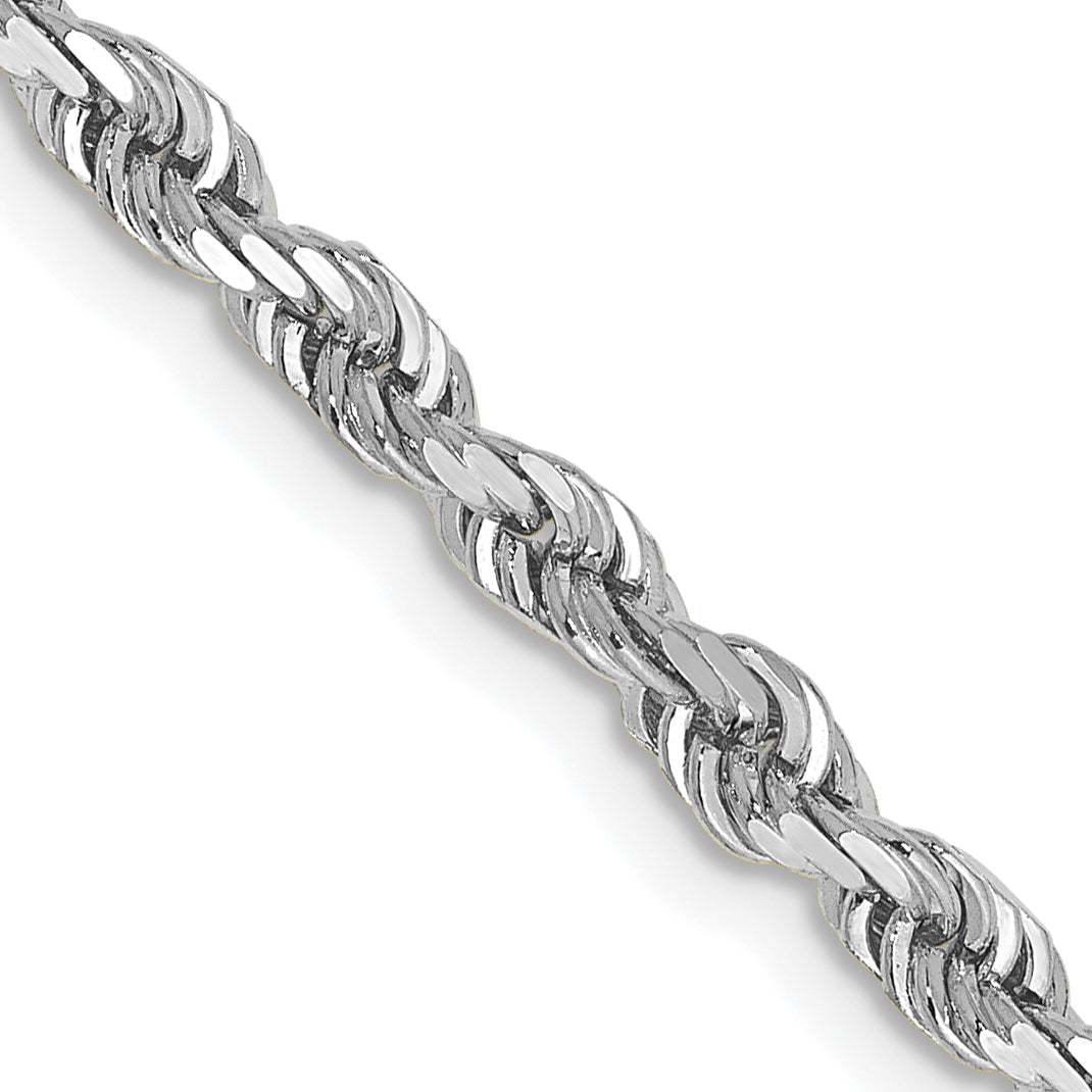 14K White Gold 30 Inch 3.35mm Diamond Cut Quadruple Rope Lobster Clasp Chain Necklace