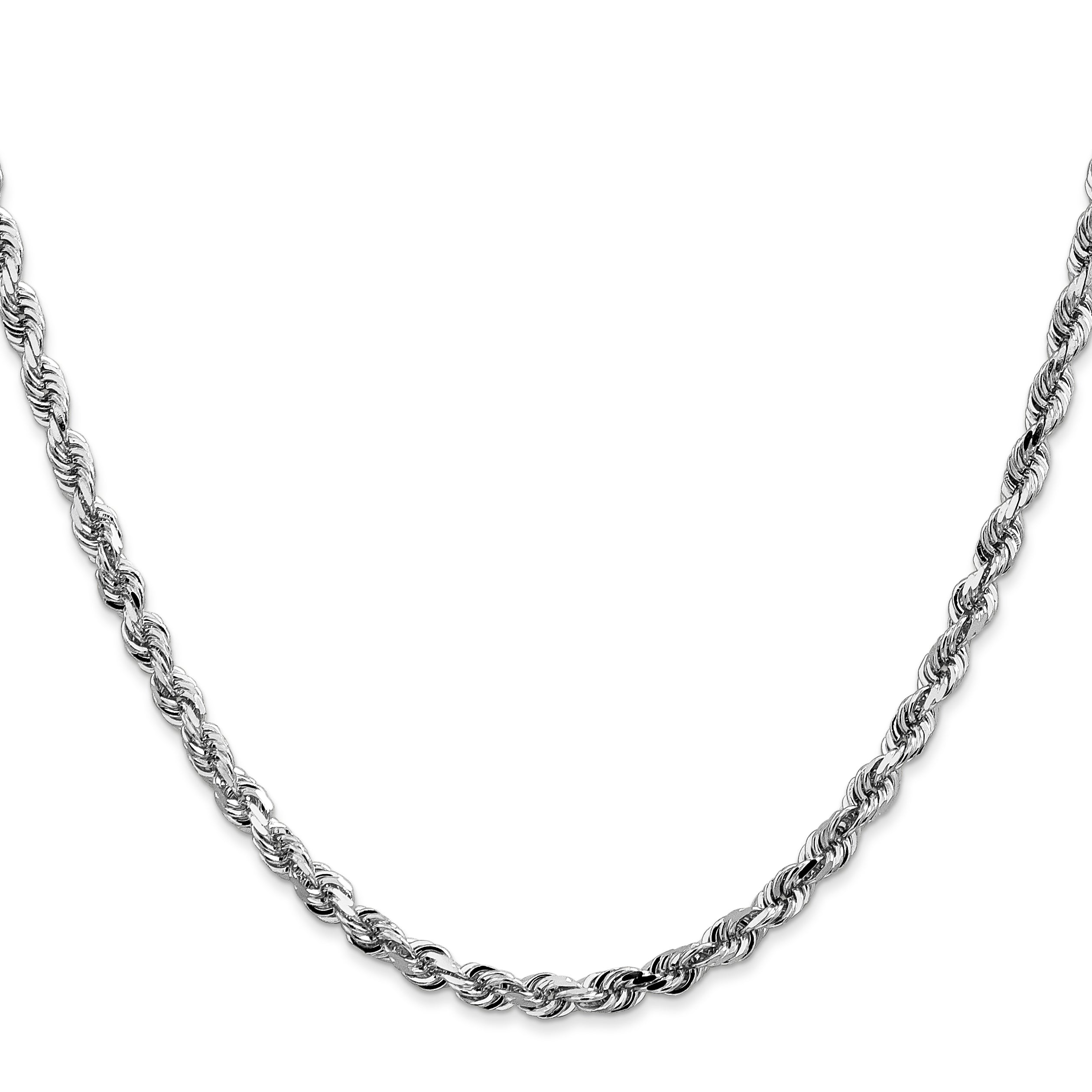14K White Gold 30 Inch 4mm Diamond Cut Quadruple Rope Lobster Clasp Chain Necklace