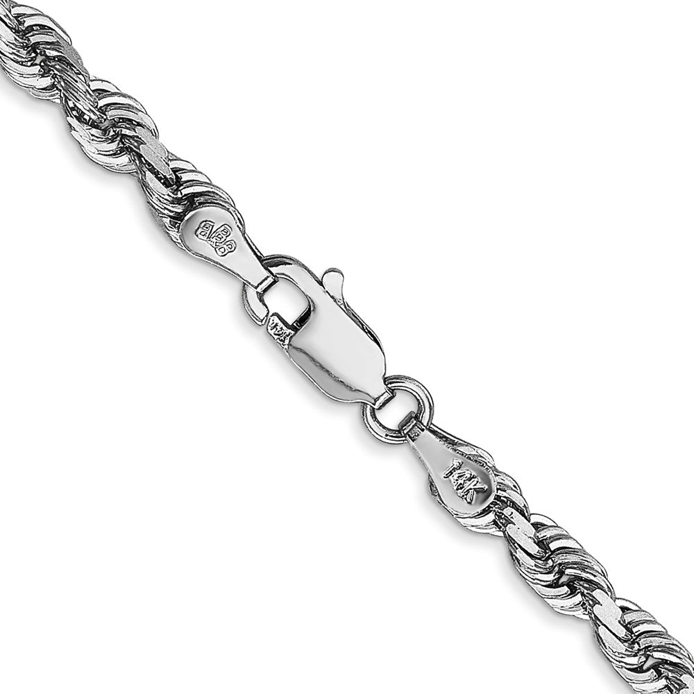 14K White Gold 22 Inch 4mm Diamond Cut Quadruple Rope Lobster Clasp Chain Necklace