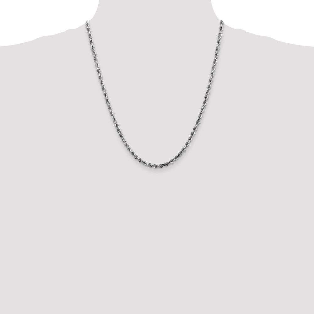 14K White Gold 22 Inch 4mm Diamond Cut Quadruple Rope Lobster Clasp Chain Necklace