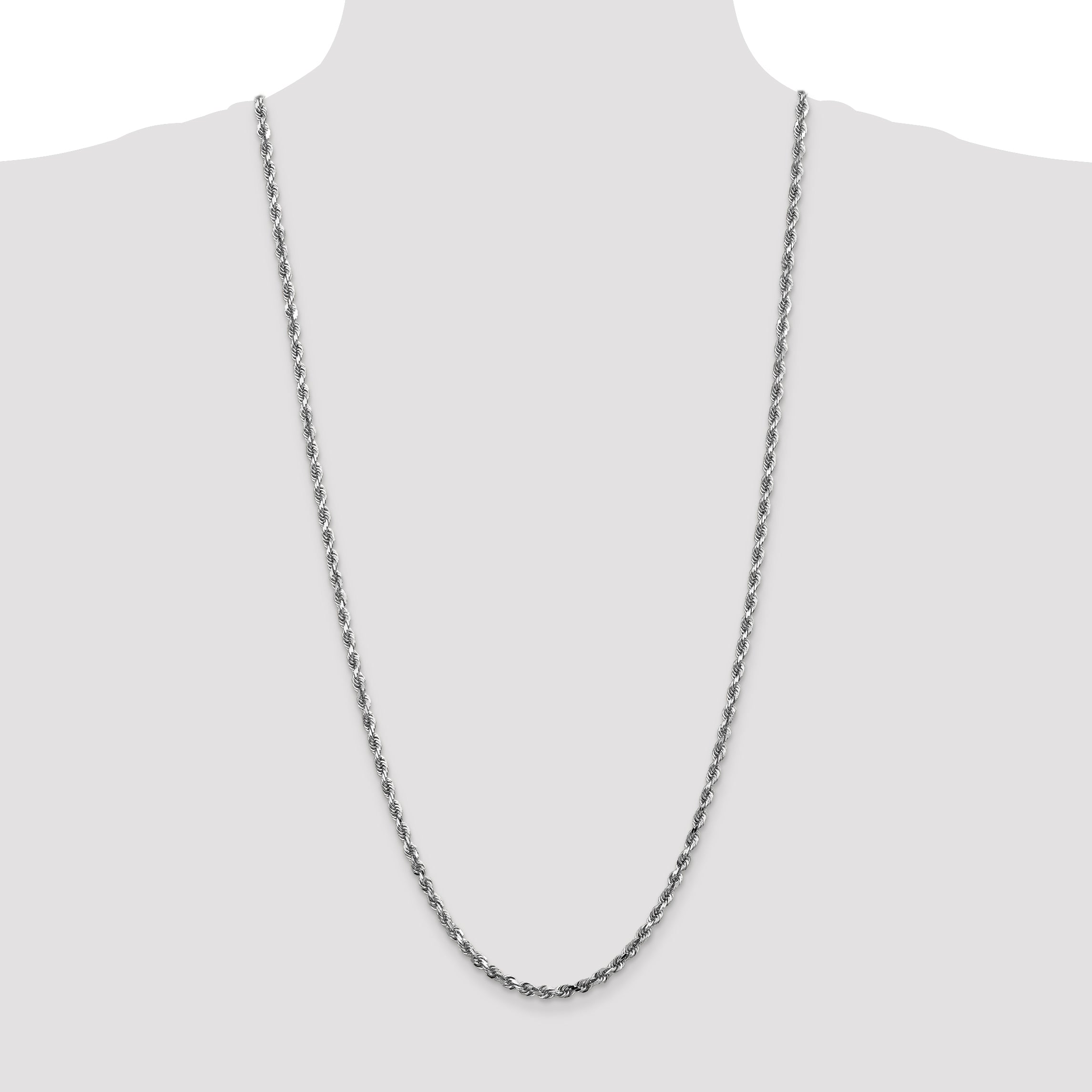 14K White Gold 30 Inch 4mm Diamond Cut Quadruple Rope Lobster Clasp Chain Necklace