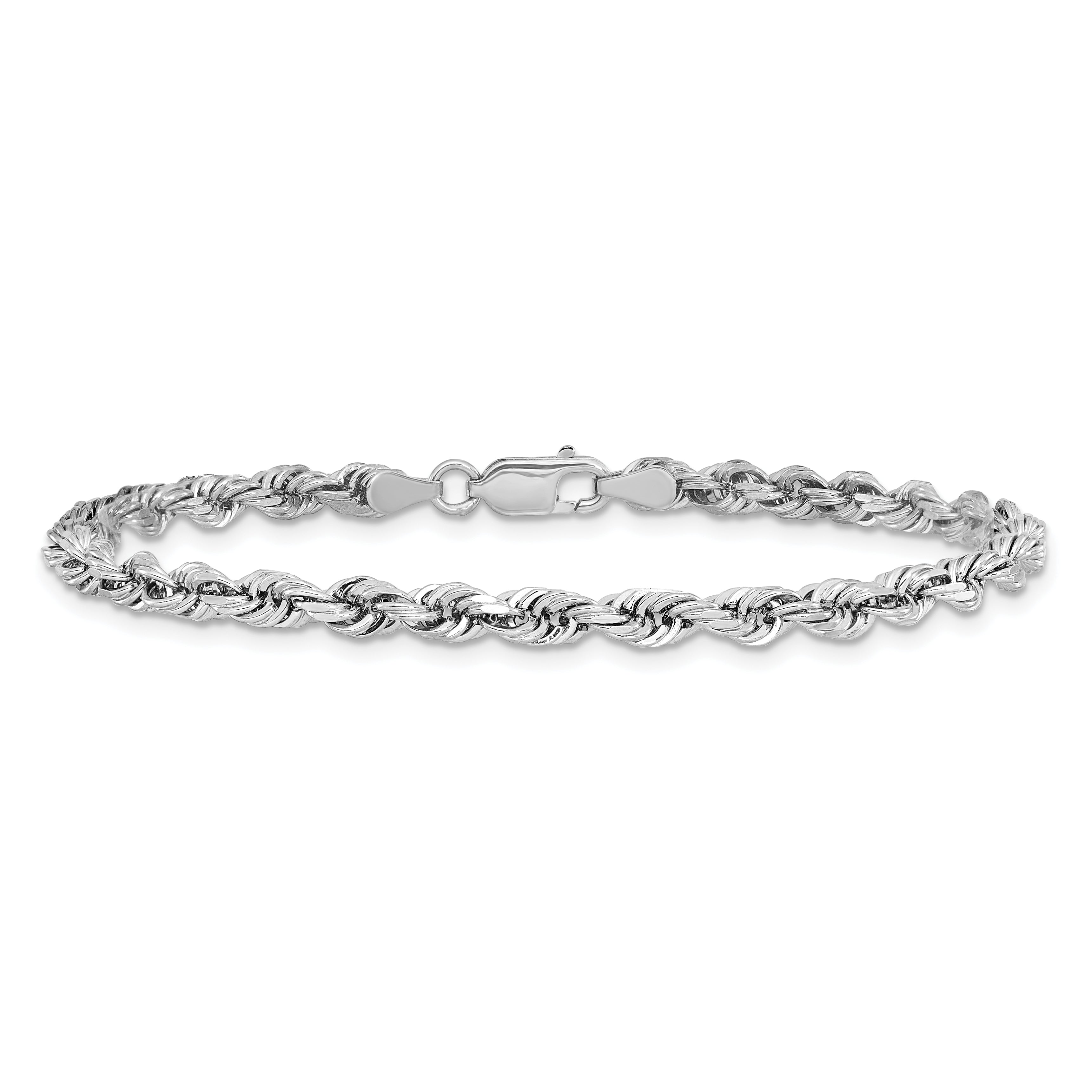 14K White Gold 7 Inch 4mm Diamond Cut Quadruple Rope Lobster Clasp Chain