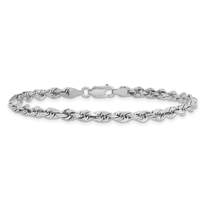 14K White Gold 7 Inch 4mm Diamond Cut Quadruple Rope Lobster Clasp Chain