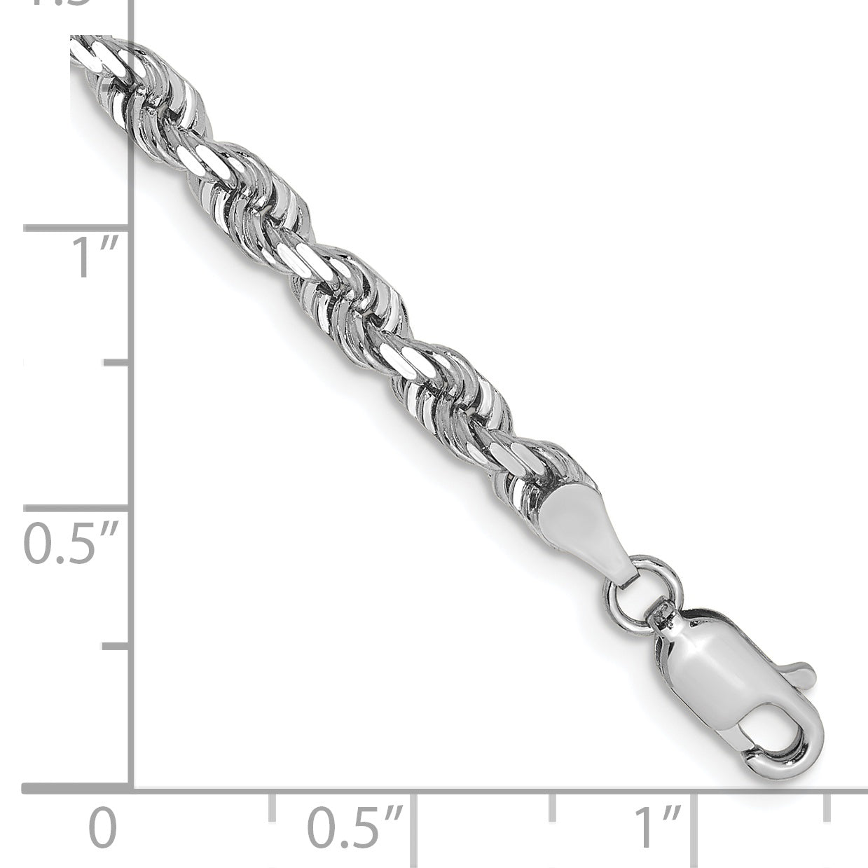14K White Gold 7 Inch 4mm Diamond Cut Quadruple Rope Lobster Clasp Chain