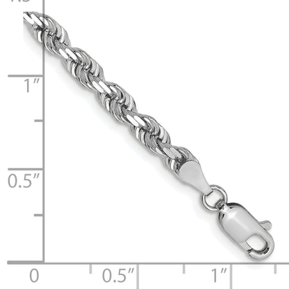 14K White Gold 7 Inch 4mm Diamond Cut Quadruple Rope Lobster Clasp Chain