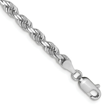 14K White Gold 7 Inch 4mm Diamond Cut Quadruple Rope Lobster Clasp Chain