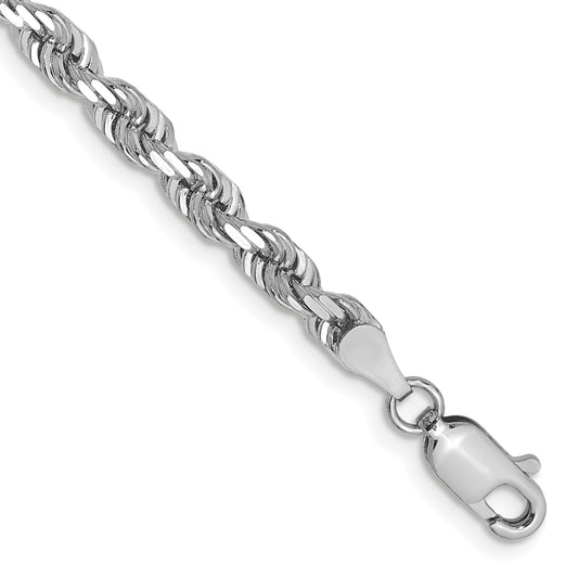 14K White Gold 7 Inch 4mm Diamond Cut Quadruple Rope Lobster Clasp Chain