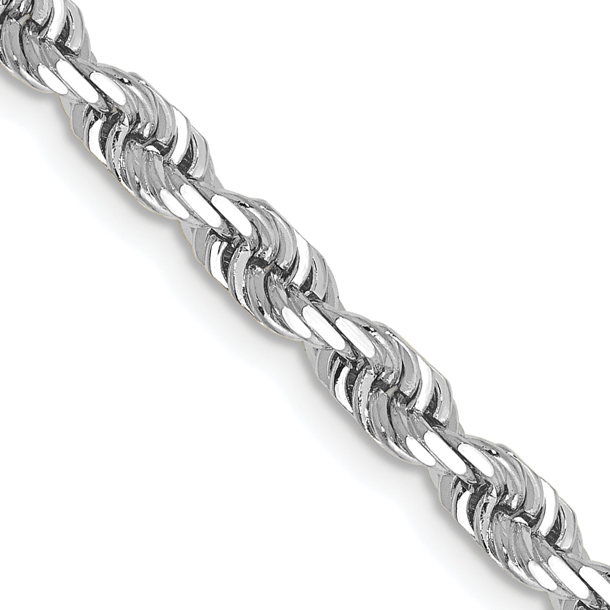 14K White Gold 30 Inch 4mm Diamond Cut Quadruple Rope Lobster Clasp Chain Necklace