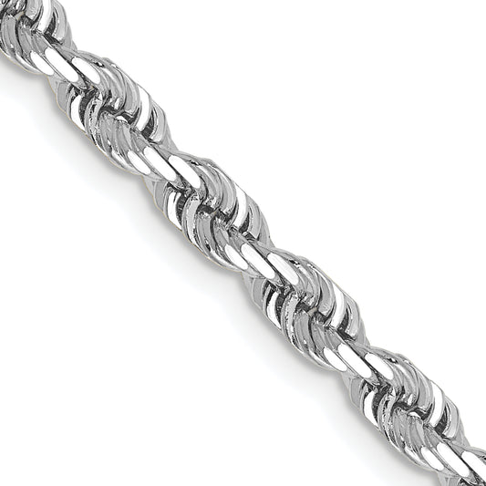 14K White Gold 20 Inch 4mm Diamond Cut Quadruple Rope Lobster Clasp Chain