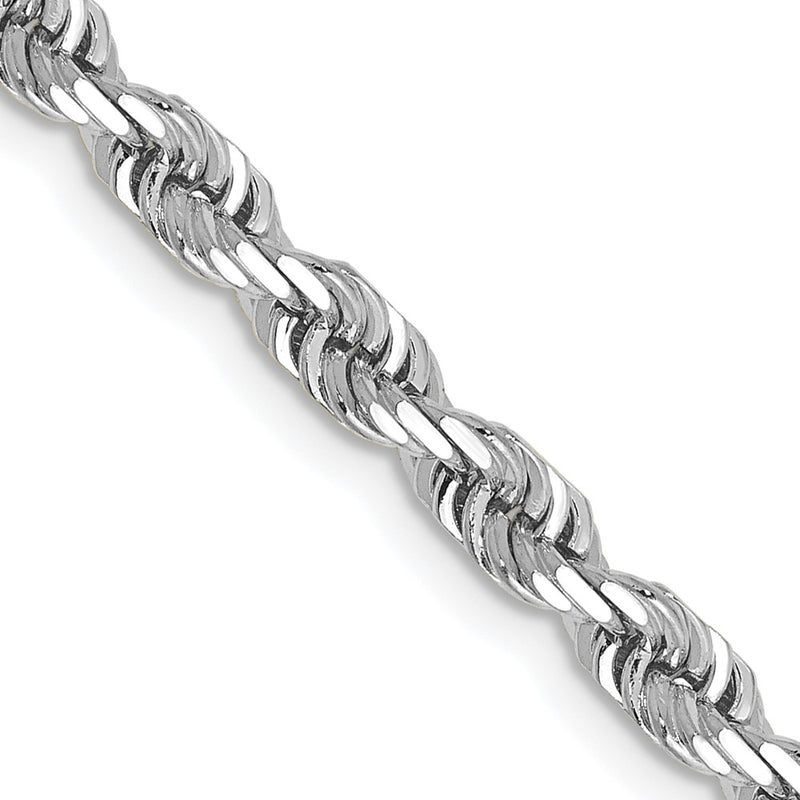 14K White Gold 30 Inch 4mm Diamond Cut Quadruple Rope Lobster Clasp Chain Necklace