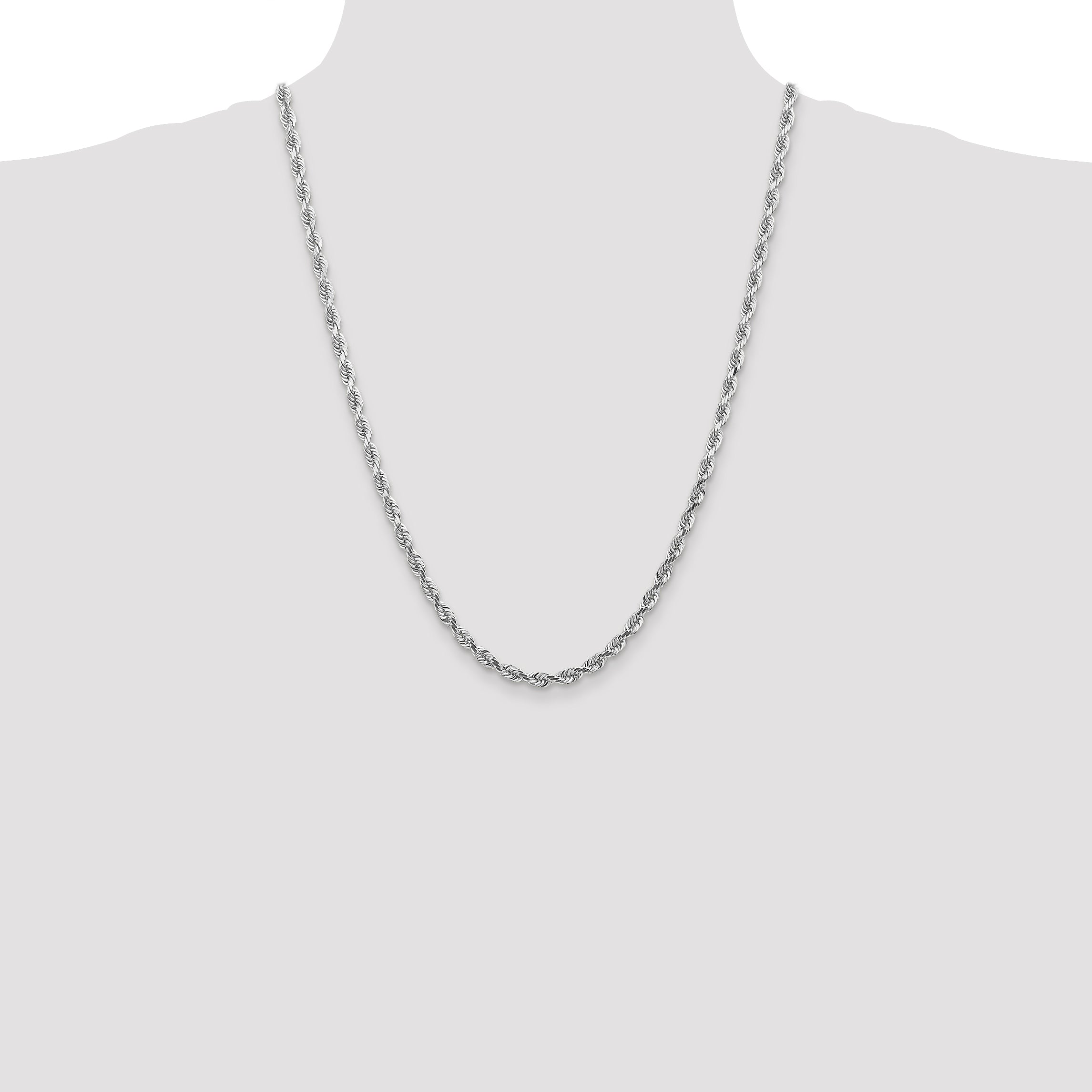 14K White Gold 24 Inch 4.5mm Diamond Cut Quadruple Rope Lobster Clasp Chain