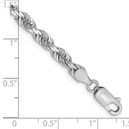 14K White Gold 7 Inch 4.5mm Diamond Cut Quadruple Rope Lobster Clasp Chain