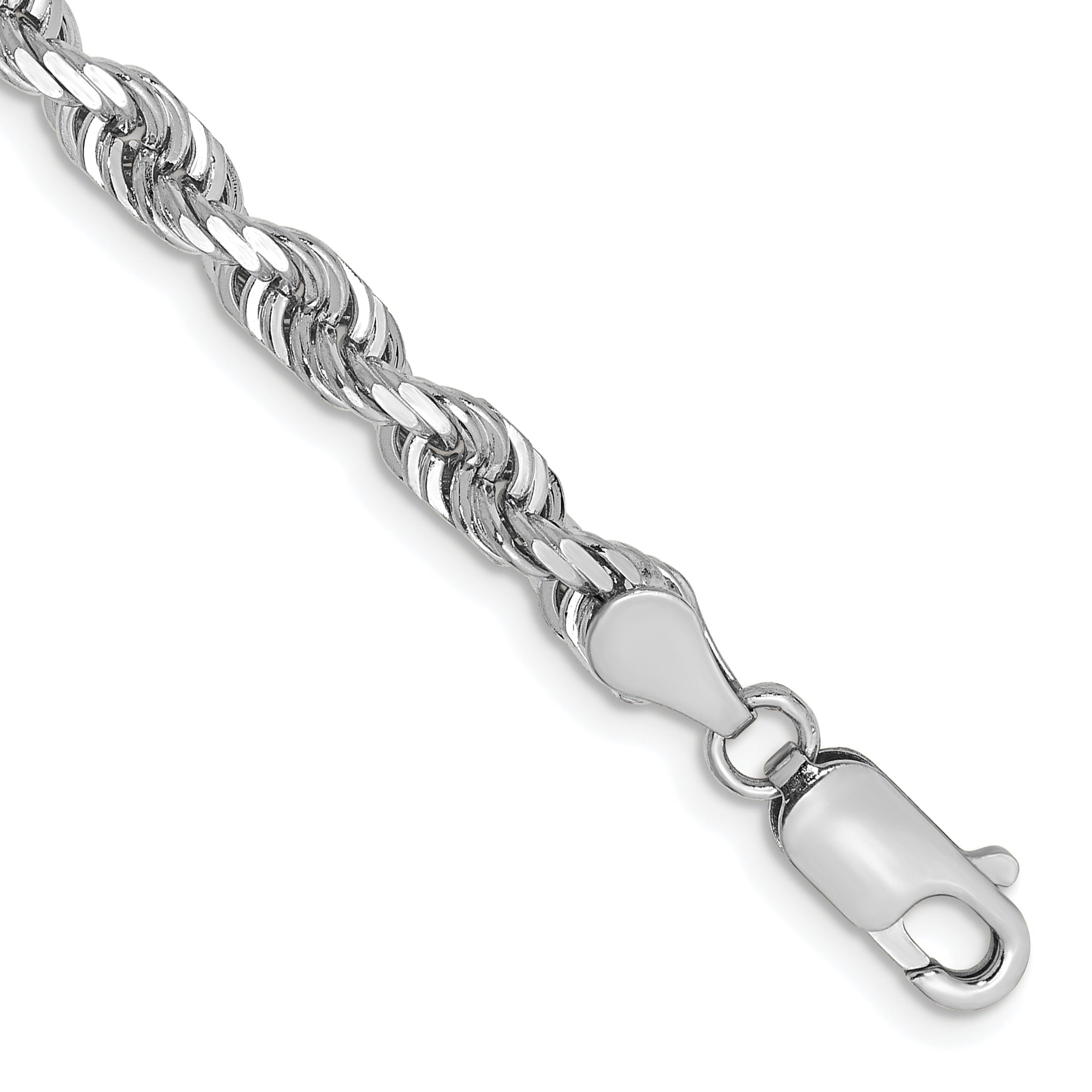 14K White Gold 7 Inch 4.5mm Diamond Cut Quadruple Rope Lobster Clasp Chain