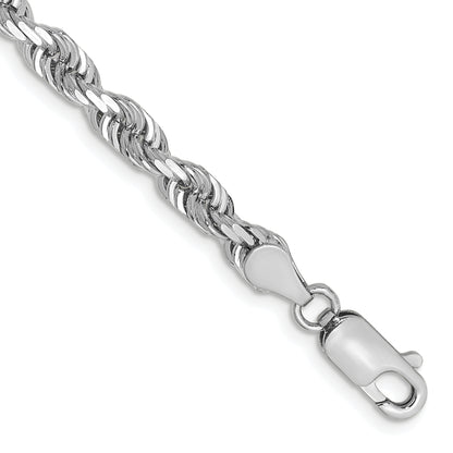 14K White Gold 7 Inch 4.5mm Diamond Cut Quadruple Rope Lobster Clasp Chain