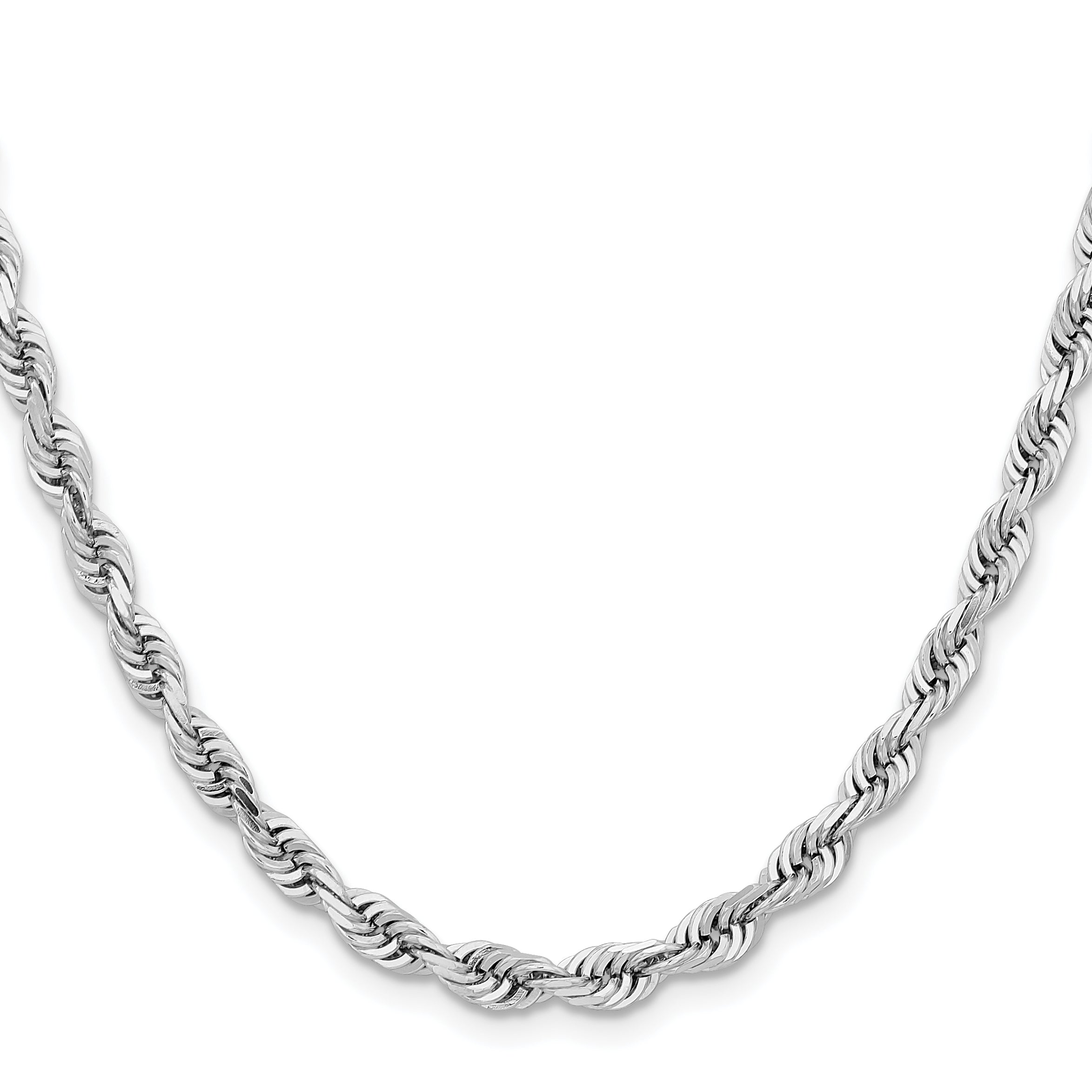 14K White Gold 24 Inch 5mm Diamond Cut Quadruple Rope Lobster Clasp Chain Necklace
