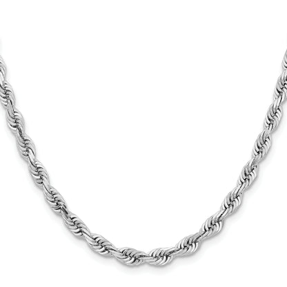 14K White Gold 24 Inch 5mm Diamond Cut Quadruple Rope Lobster Clasp Chain Necklace