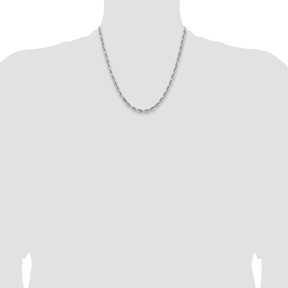14K White Gold 5mm Diamond Cut Quadruple Rope Lobster Clasp Chain Necklace