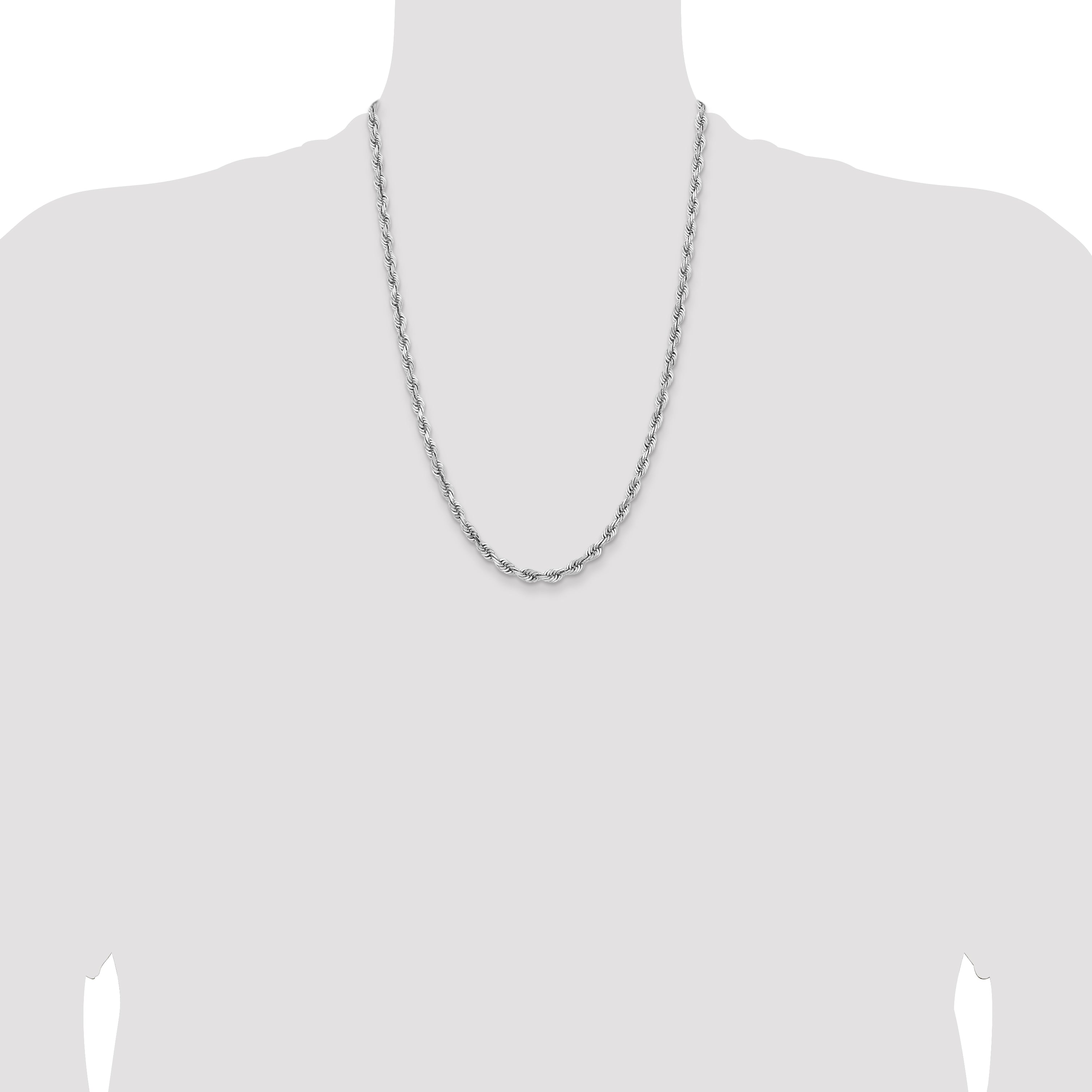 14K White Gold 24 Inch 5mm Diamond Cut Quadruple Rope Lobster Clasp Chain Necklace