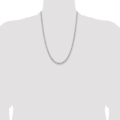 14K White Gold 24 Inch 5mm Diamond Cut Quadruple Rope Lobster Clasp Chain Necklace