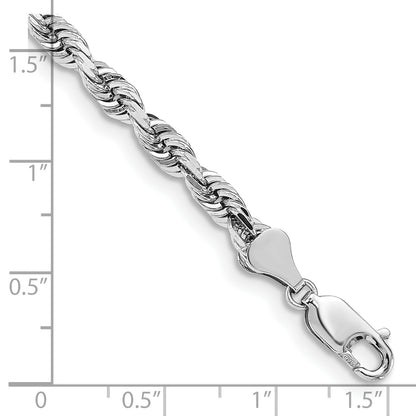 14K White Gold 8 Inch 5mm Diamond Cut Quadruple Rope Lobster Clasp Chain Bracelet