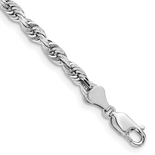 14K White Gold 8 Inch 5mm Diamond Cut Quadruple Rope Lobster Clasp Chain Bracelet