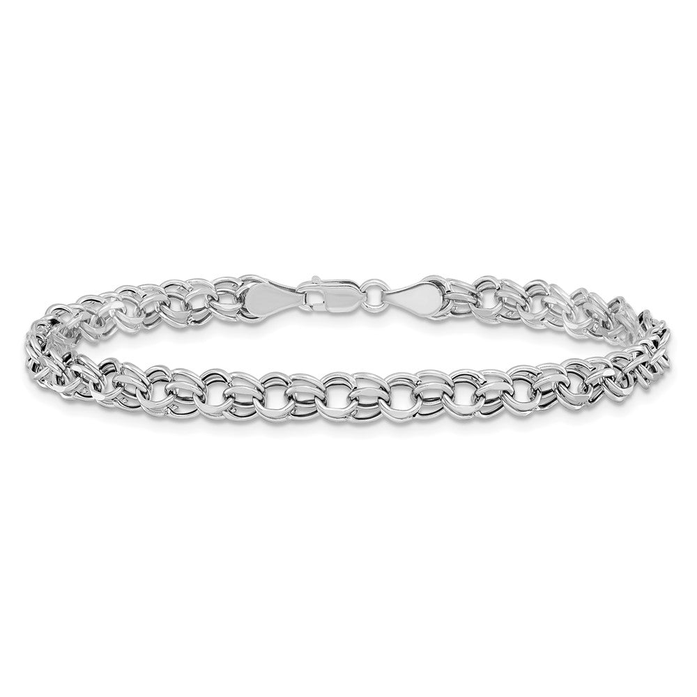 14K White Gold 5mm Hollow Double Link 7.25 Inch Charm Bracelet