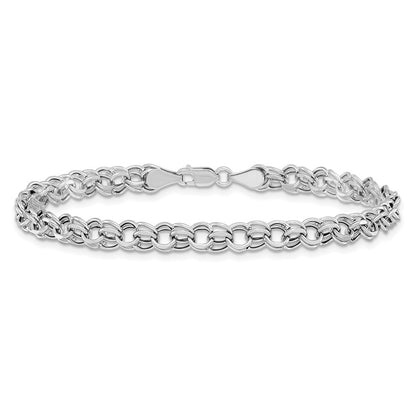 14K White Gold 5mm Hollow Double Link 8.25 Inch Charm Bracelet