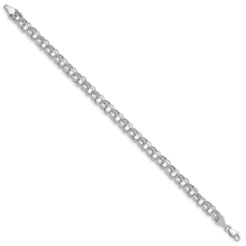 14K White Gold 6.25mm Hollow Double Link 7.25 Inch Charm Bracelet