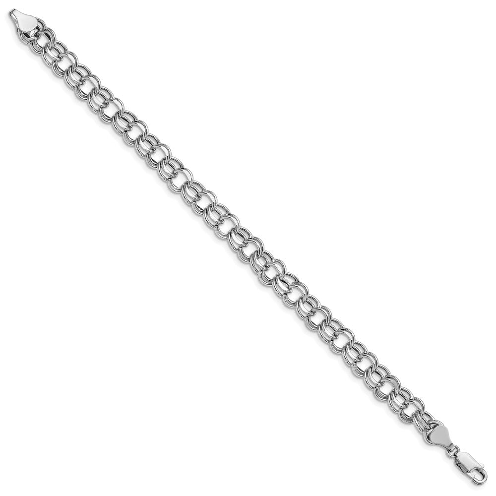 14K White Gold 9mm Hollow Double Link 8.25 Inch Charm Bracelet