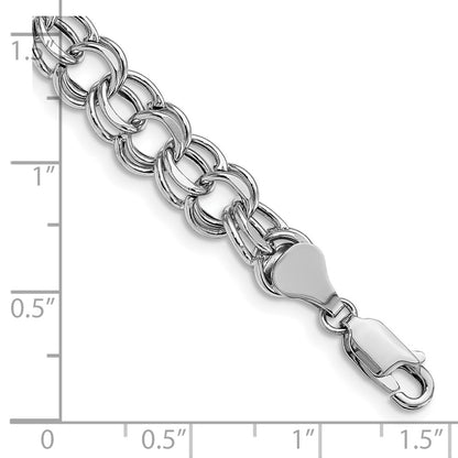 14K White Gold 9mm Hollow Double Link 8.25 Inch Charm Bracelet