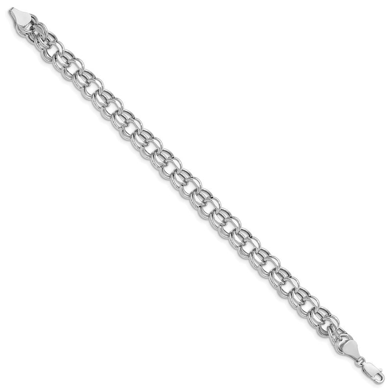 14K White Gold 9.5mm Hollow Double Link 7.25 Inch Charm Bracelet