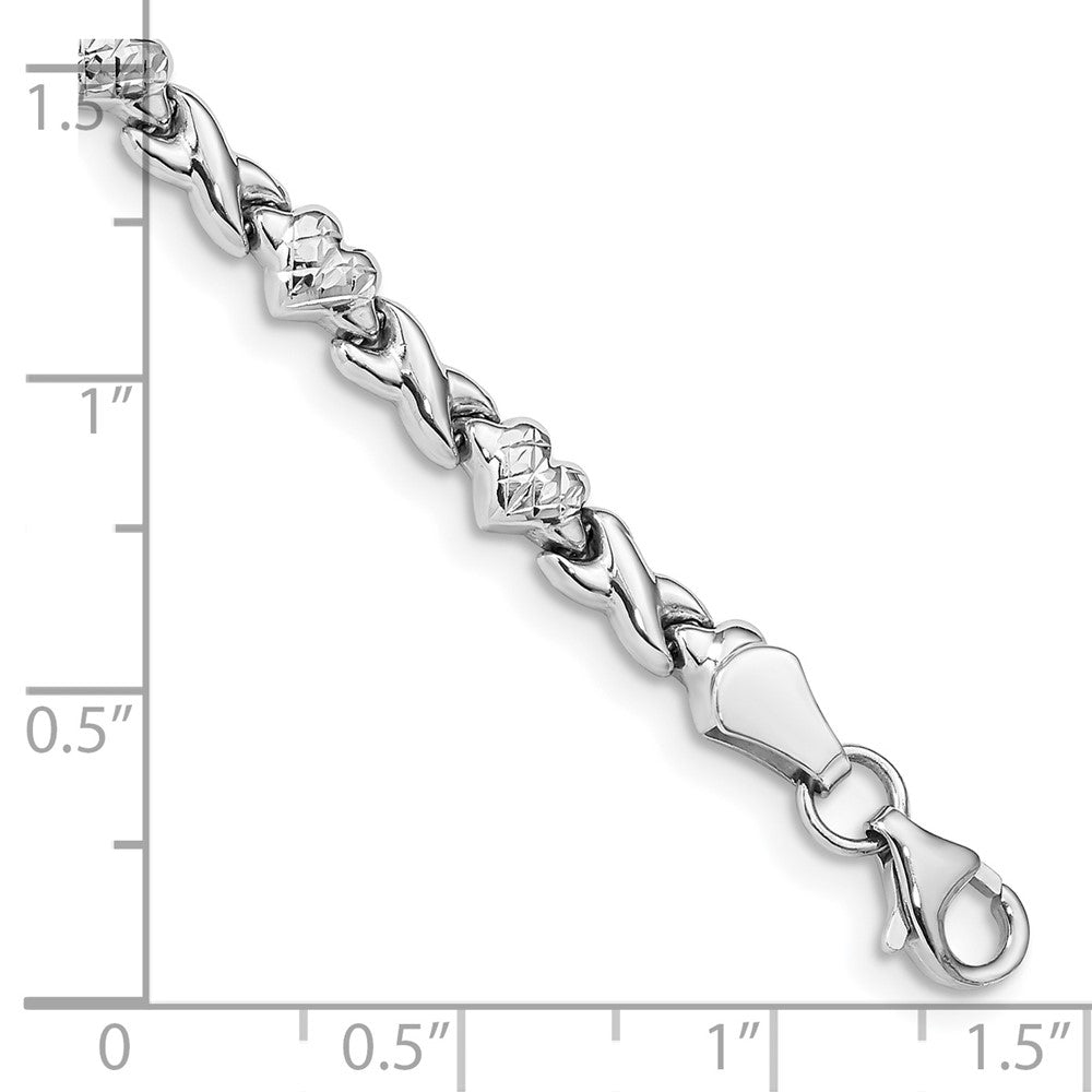 14K White Gold Polished Diamond Cut X And Heart 7 Inch Bracelet