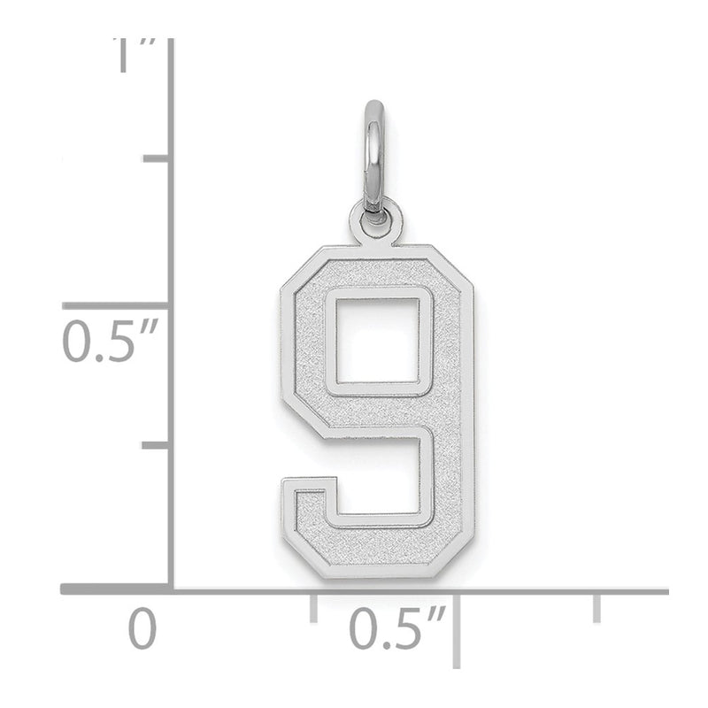 14k White Gold 14kw Medium Satin Number 9 Charm