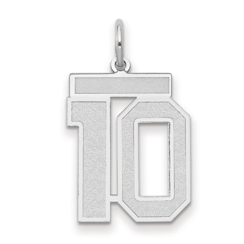 14k White Goldw Medium Satin Number 10 Charm