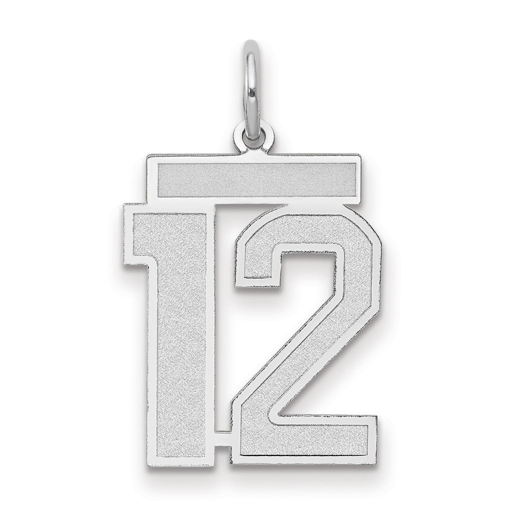 14k White Goldw Medium Satin Number 12 Charm