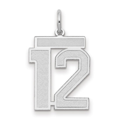 14k White Goldw Medium Satin Number 12 Charm