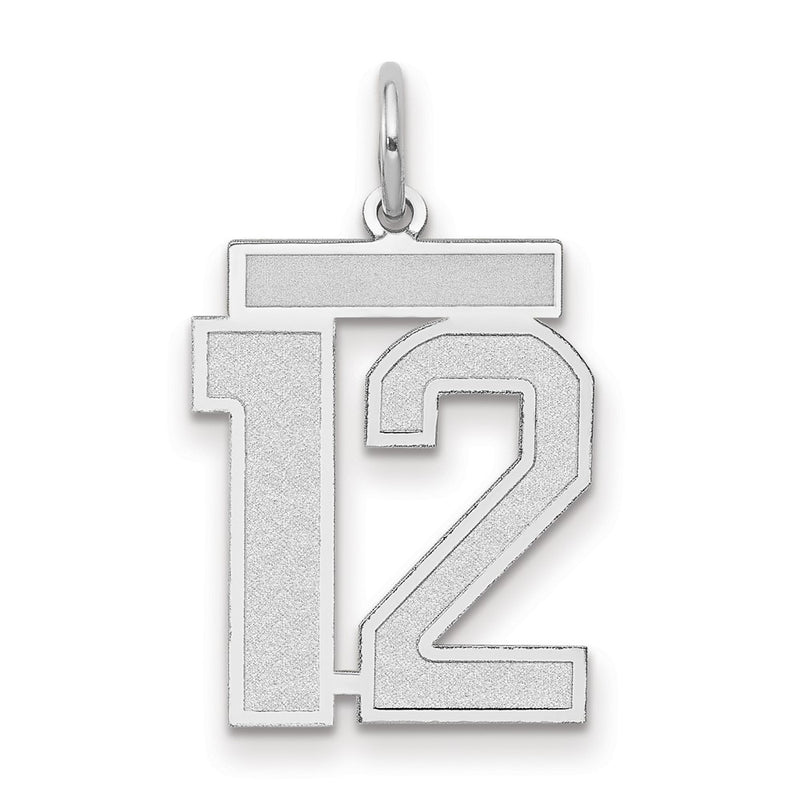 14k White Goldw Medium Satin Number 12 Charm
