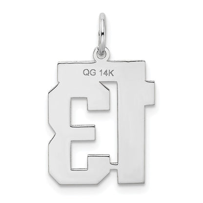 14k White Goldw Medium Satin Number 13 Charm
