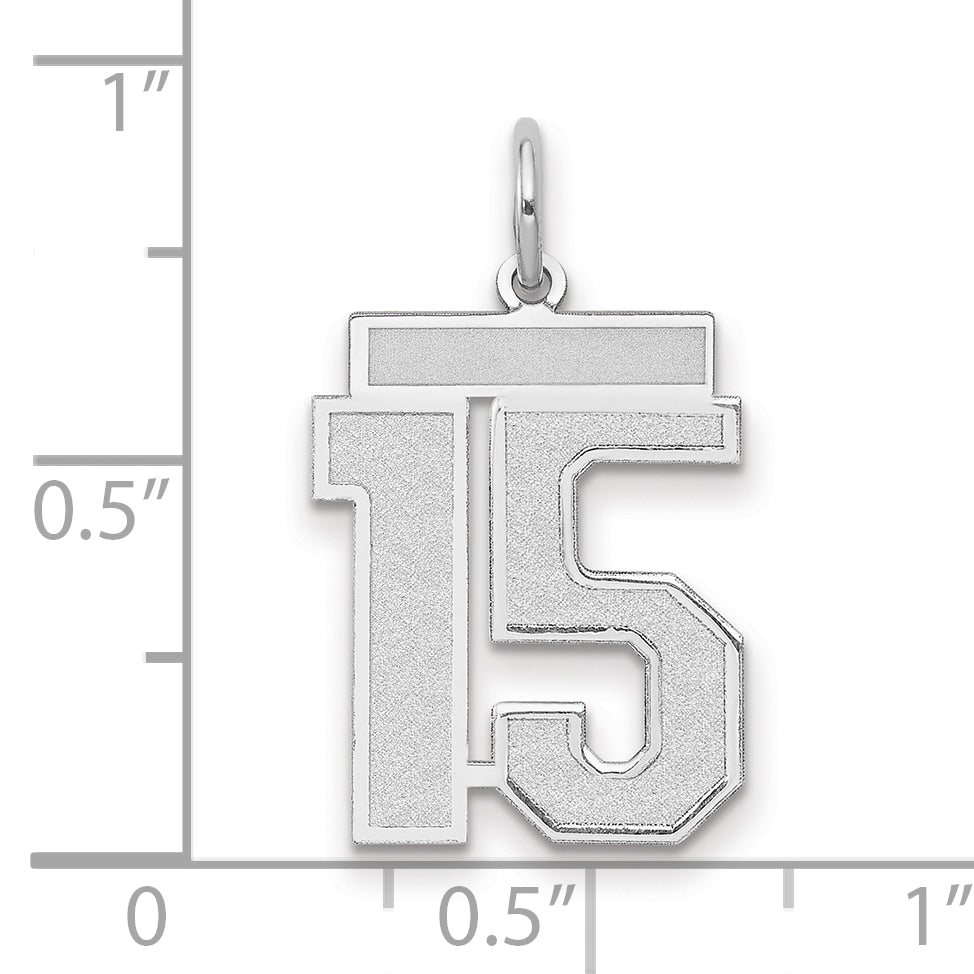 14k White Goldw Medium Satin Number 15 Charm