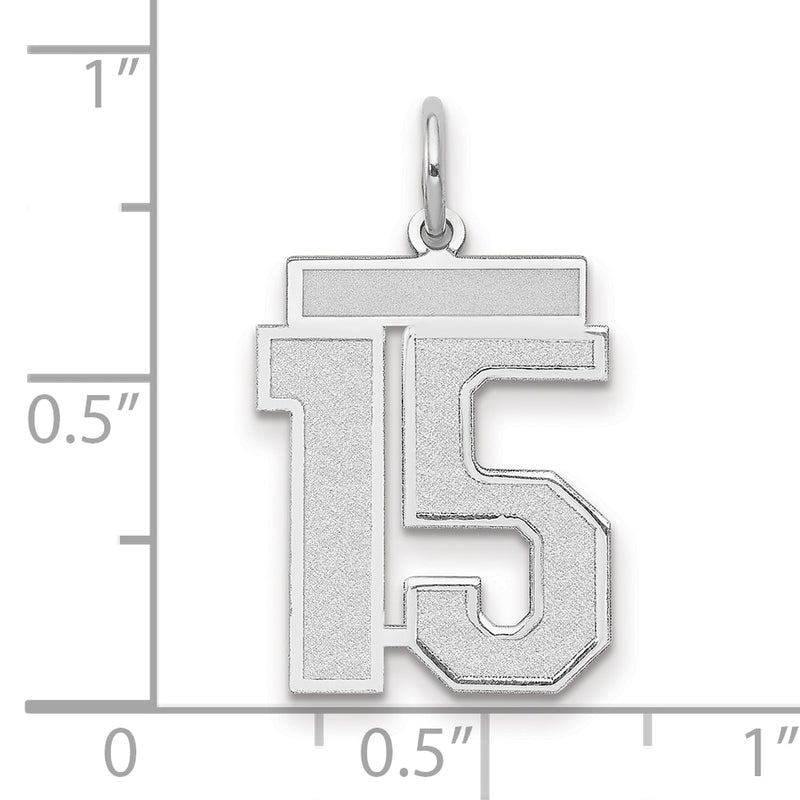 14k White Goldw Medium Satin Number 15 Charm