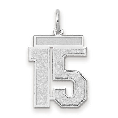 14k White Goldw Medium Satin Number 15 Charm