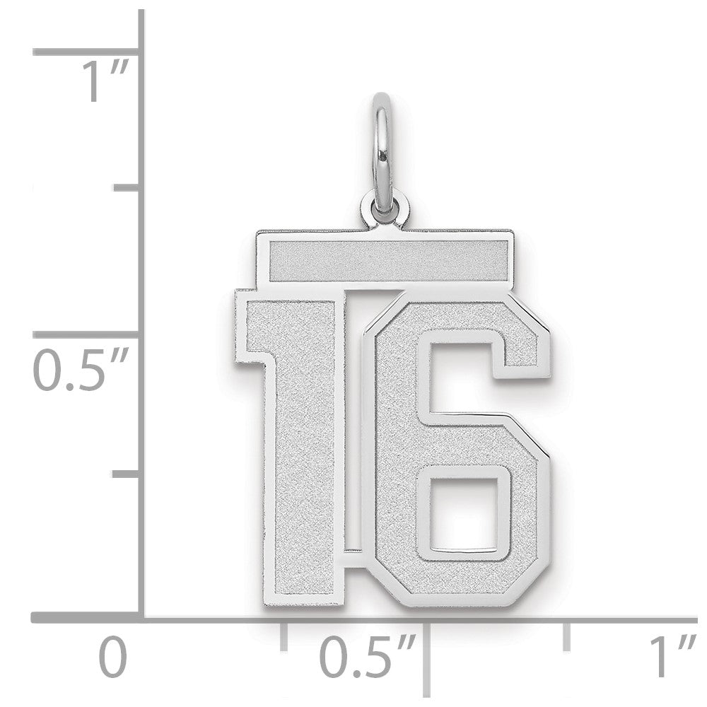 14k White Goldw Medium Satin Number 16 Charm