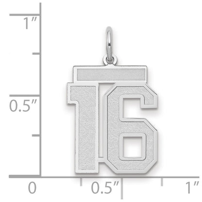 14k White Goldw Medium Satin Number 16 Charm