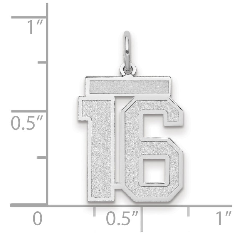 14k White Goldw Medium Satin Number 16 Charm