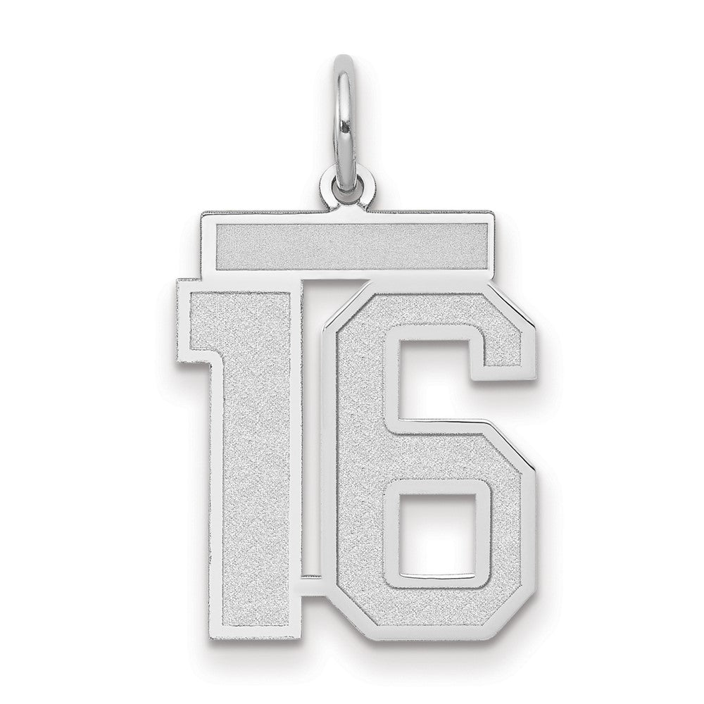 14k White Goldw Medium Satin Number 16 Charm