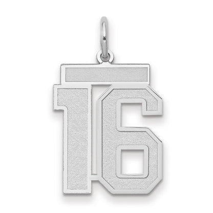 14k White Goldw Medium Satin Number 16 Charm